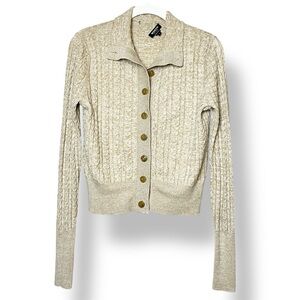 Worth 100% Wool Cable Knit Cardigan Sweater Small lightweight button tan cropped
